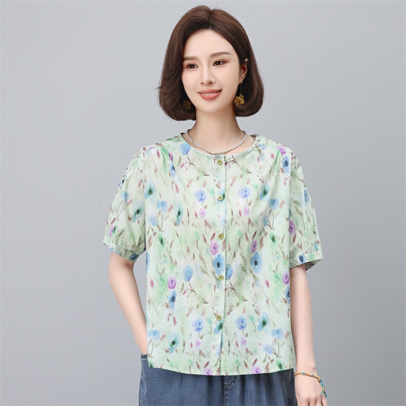 2025年夏季新款全棉休闲小花衬衫,女装衬衫,悦见她
