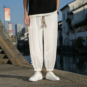 新款男士休闲裤风高品质提花潮九分裤拼接K302-P65控88图片