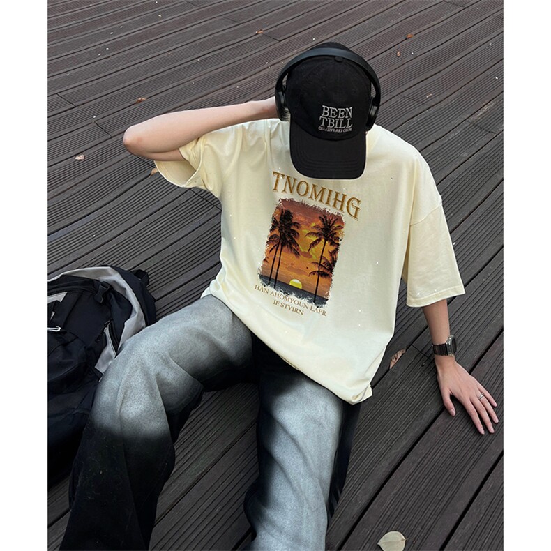 量大优供抖音视频支持得物配合二开美式满天星亮片短袖T恤MTX236,男装T恤,电商A486