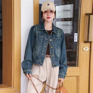 复古港风牛仔外套女2024春秋新款休闲百搭通勤水洗短款夹克上衣潮,女装牛仔外套,跑量工厂店