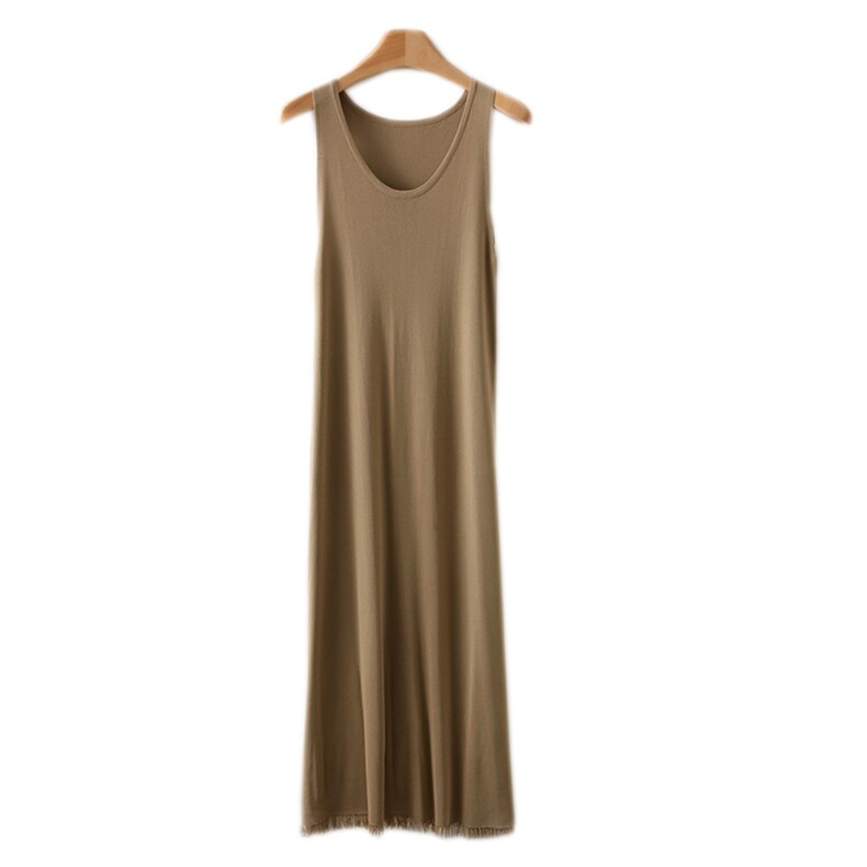 中长款吊带针织修身显瘦气质无袖针织过膝长裙,女装连衣裙,绒汀羊绒