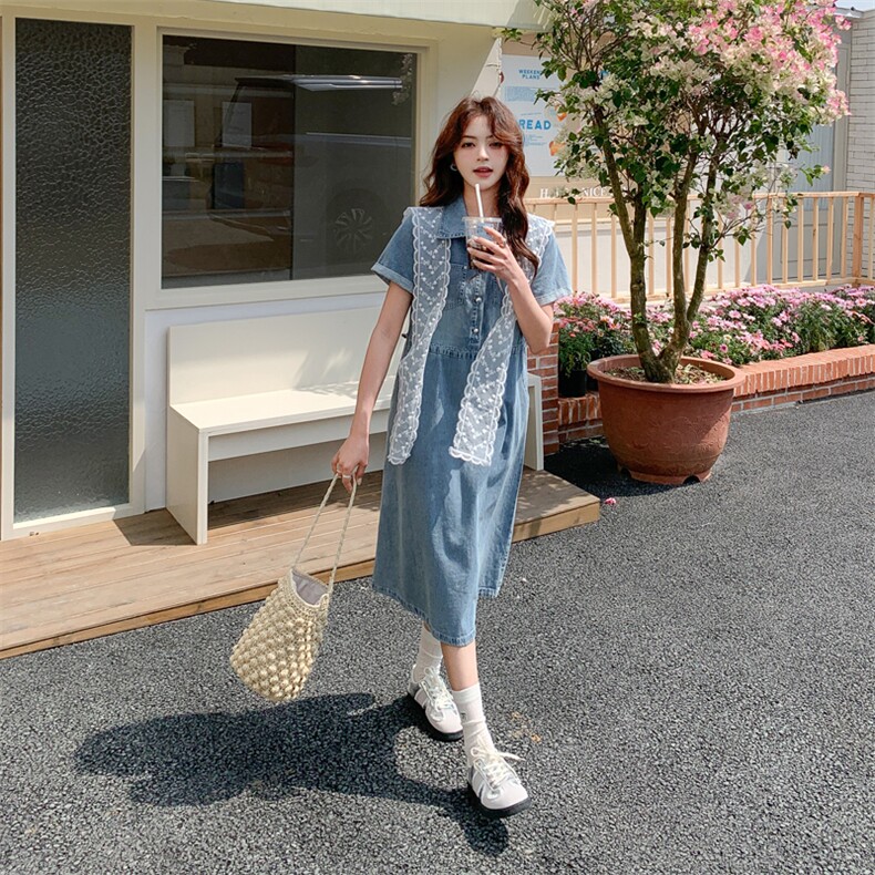 2025夏新品现货牛仔连衣裙+蕾丝披肩2C256-9510-P140-K195图片
