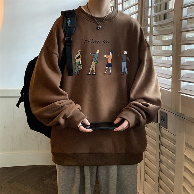 圆领卫衣男大码加厚加绒长袖t恤男S6043-P28加绒款-P33,男装卫衣,电商A040