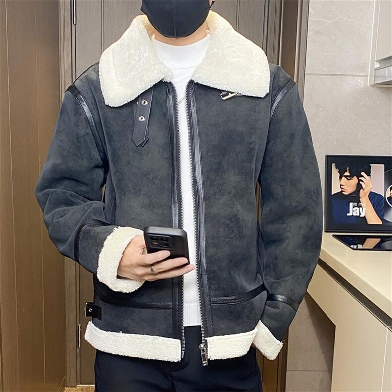 68802-P208冬季加绒皮毛一体外套男短款羊羔毛棉衣韩版潮流夹克潮,男装夹克,电商D310B-1
