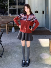 复古毛衣外套春秋新款洋气费尔岛提花针织开衫女宽松，女装针织衫/毛衣，水衣源