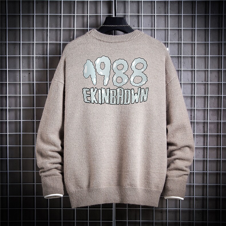 1日系圆领宽松中性情侣潮流大码M-5XL印花毛衣男7713P48加绒P55,男装针织衫/毛衣,星座226-2