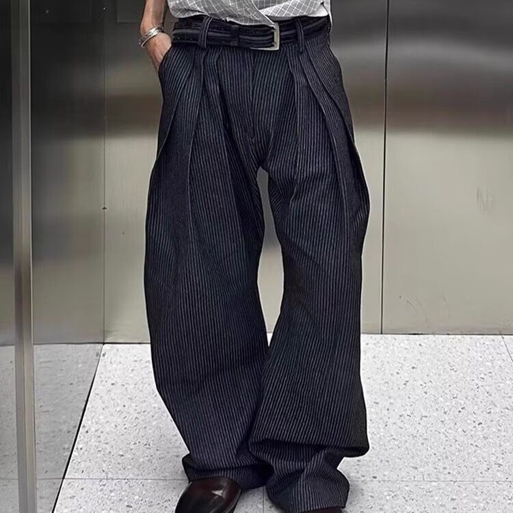 复古老钱风垂感西裤男款秋季高街cleanfit宽松休闲裤高级感阔腿裤图片