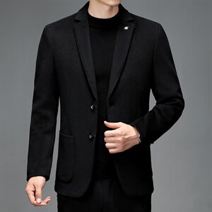 羊毛呢子大衣纯色西服领冬新款中年男士商务休闲外套SJ9106-P145,男装毛呢大衣,电商B212（原钱塘6029）