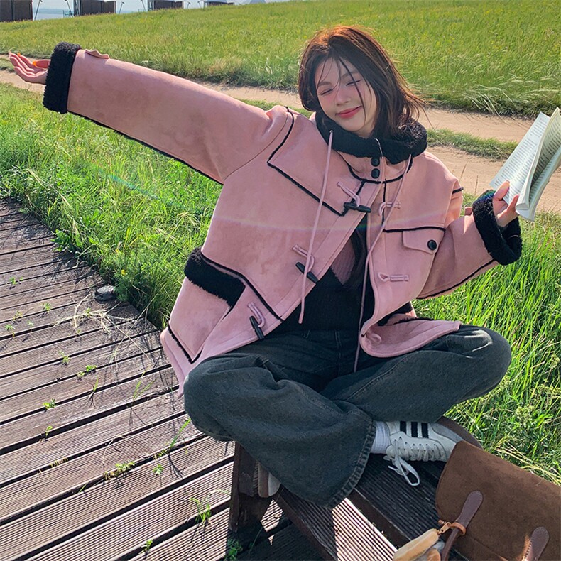 【新款】粉色皮毛一体羊羔毛外套886-P190-K289,女装棉衣/棉服,2C305