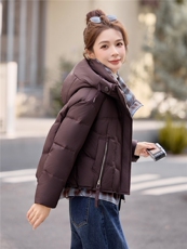 现货2025时尚格纹拼接假两件套连帽百搭潮流白鸭绒羽绒服，女装羽绒服，火爆靓佳人