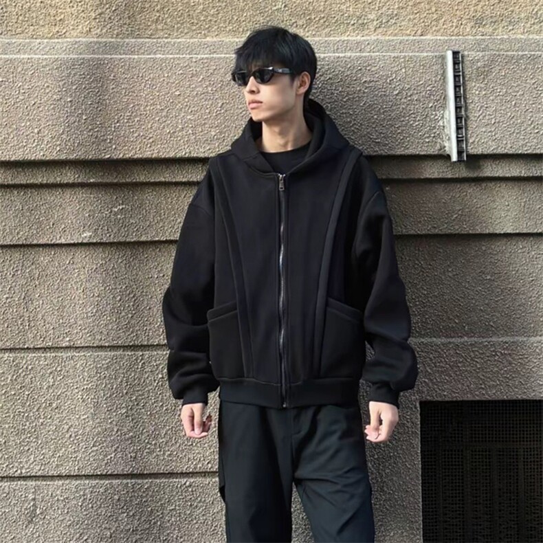 抖音得物高品质二开25秋冬美式重磅宽松结构设计连帽卫衣外套W78,男装卫衣,电商A486-1