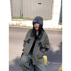 美式复古小熊刺绣夹克男女秋冬新款设计感洋气宽松中性风夹克外套，男装夹克，星座410-7