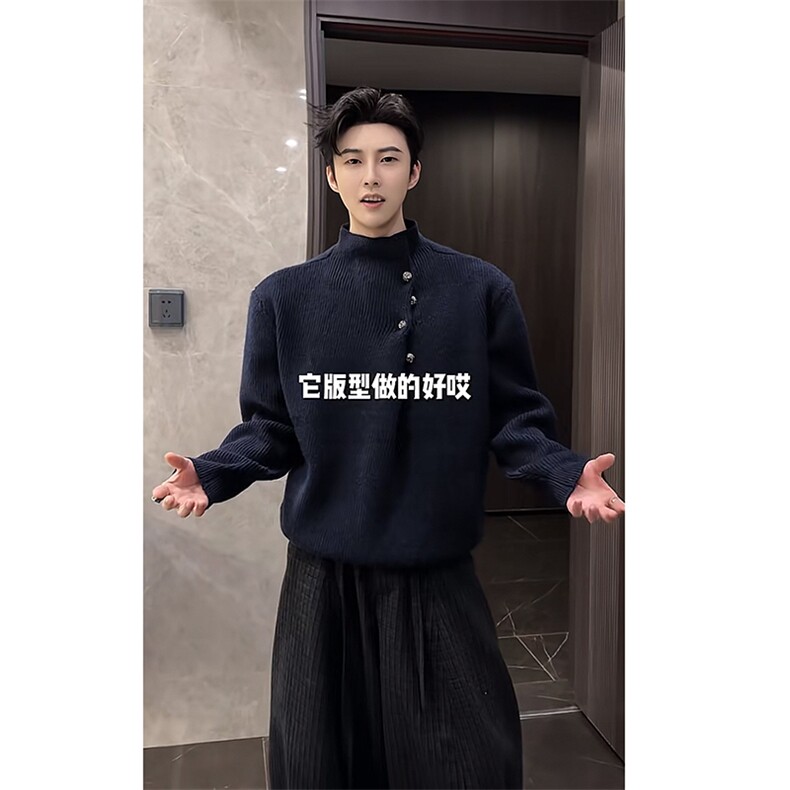 抖音原版800克高密度品质高领纽扣针织毛衣男潮 MY009-P85(网图）图片
