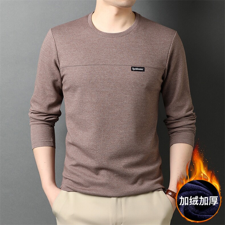21冬季新款加绒上衣宽松圆领纯色圆领休闲保暖T恤男士GR5961-P65,男装T恤,电商B212（原钱塘6029）