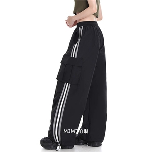 美式复古运动休闲工装裤子女秋冬小众高街宽松显瘦直筒阔腿垂感裤