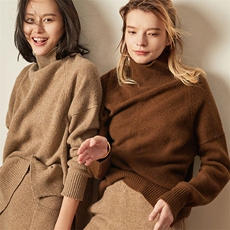 时尚百搭高领竖条纹女士秋冬羊毛针织衫，女装针织衫/毛衣，洁纯羊绒