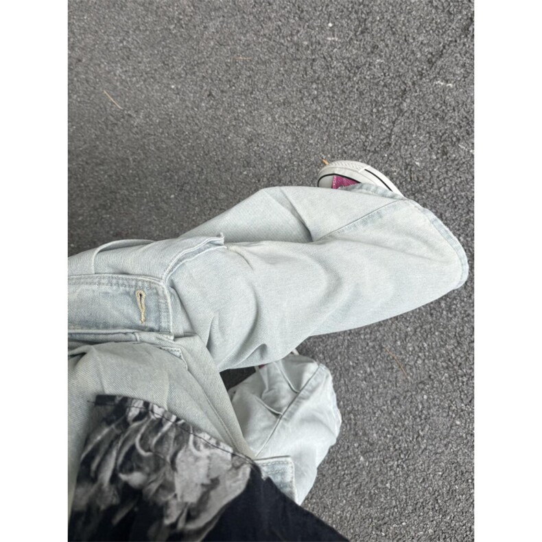 多口袋工装牛仔裤男款夏季小众设计感直筒裤子美式高街宽松阔腿裤,男装牛仔裤,星座1007（原301D）