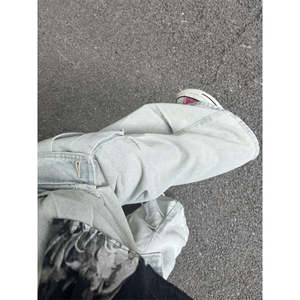 多口袋工装牛仔裤男款夏季小众设计感直筒裤子美式高街宽松阔腿裤图片