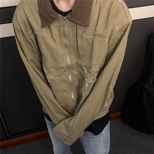 牛仔外套男士韩版潮流宽松百搭拼色2024冬季新款ins夹克W6190-P73图片