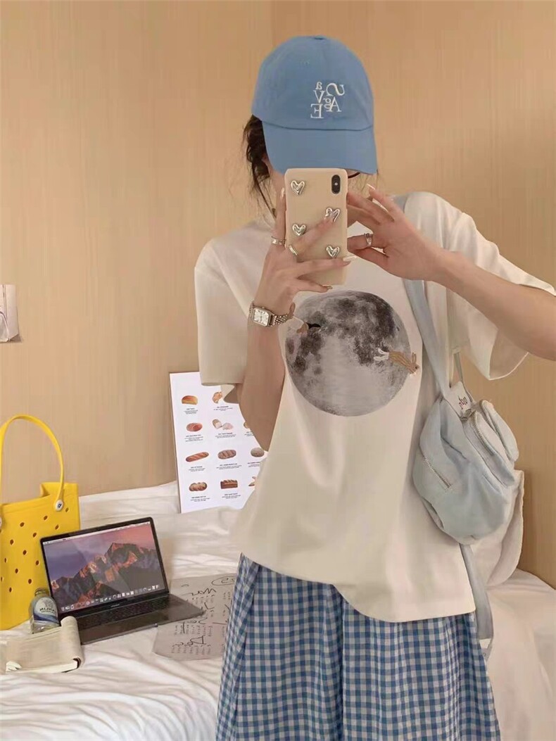 时尚T恤短袖休闲半袖星球兔子纯棉T恤，女装T恤，湘姗