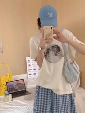 时尚T恤短袖休闲半袖星球兔子纯棉T恤，女装T恤，湘姗