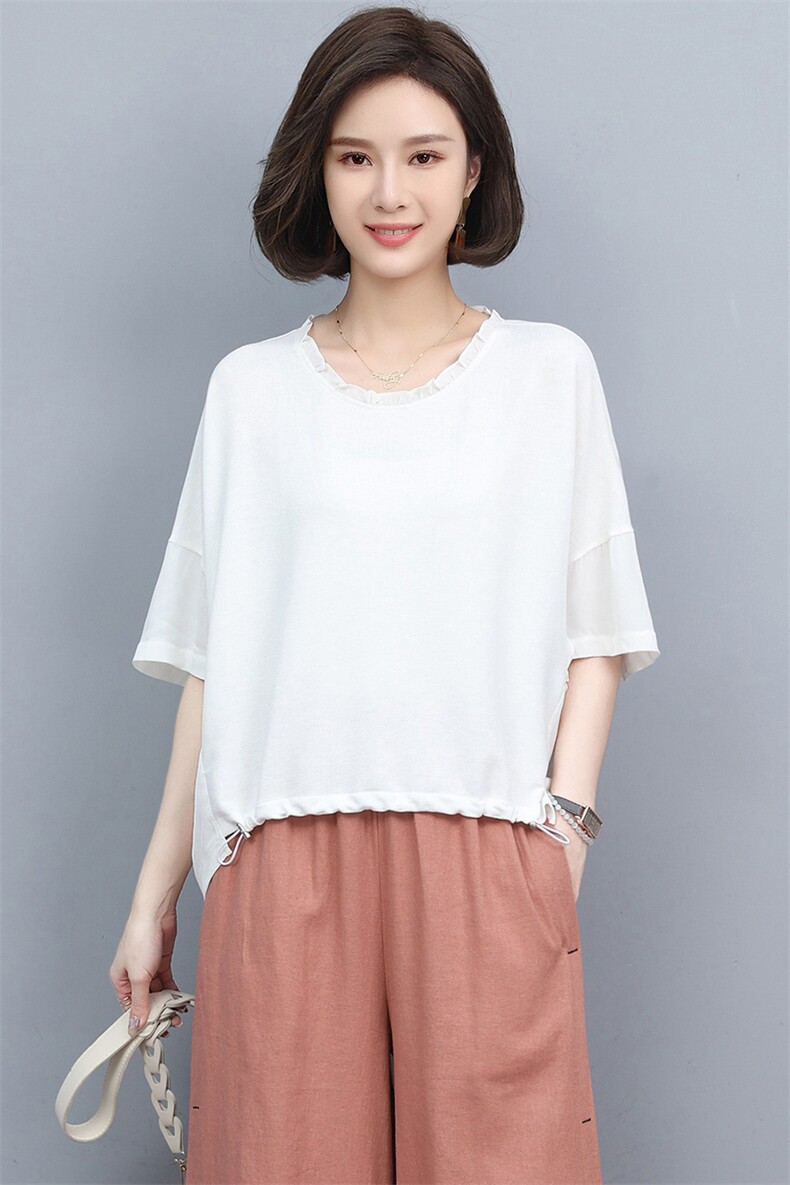 2022夏季新款舒适宽松短袖T恤女圆领百搭显瘦上衣,女装T恤,阿丹