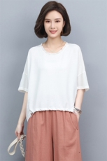 2022夏季新款舒适宽松短袖T恤女圆领百搭显瘦上衣，女装T恤，阿丹