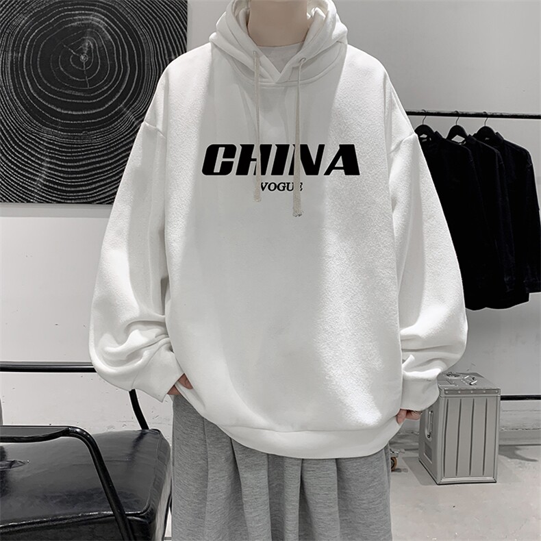 WY2001-P35 纯棉连帽卫衣男大码运动帽衫宽松薄外套男图片