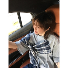 【有货】PX01HH-特P38格子拼接蝴蝶结短袖t恤男女，男装T恤，星座1007（原301D）