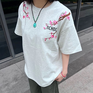 万针全刺绣工艺抖音得物高品质260克重磅纯棉双纱美式高街短袖T恤图片
