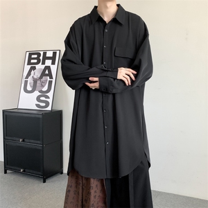 春装慵懒宽松随性中长款飘逸个性冰丝宽松ovesize慵懒风衬衫男女图片