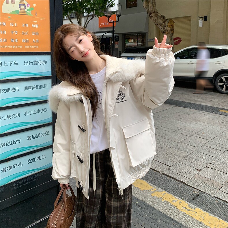 C972-P120 工装棉服中长款情侣派克服大毛领图片