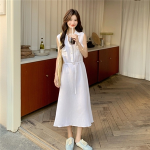 清冷感白色连衣裙女夏2025新款收腰流行巨好看衬衫裙高级感气质图片