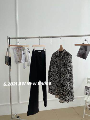 现货秋季新款斑马纹衬衫?围裙裤，女装衬衫，G