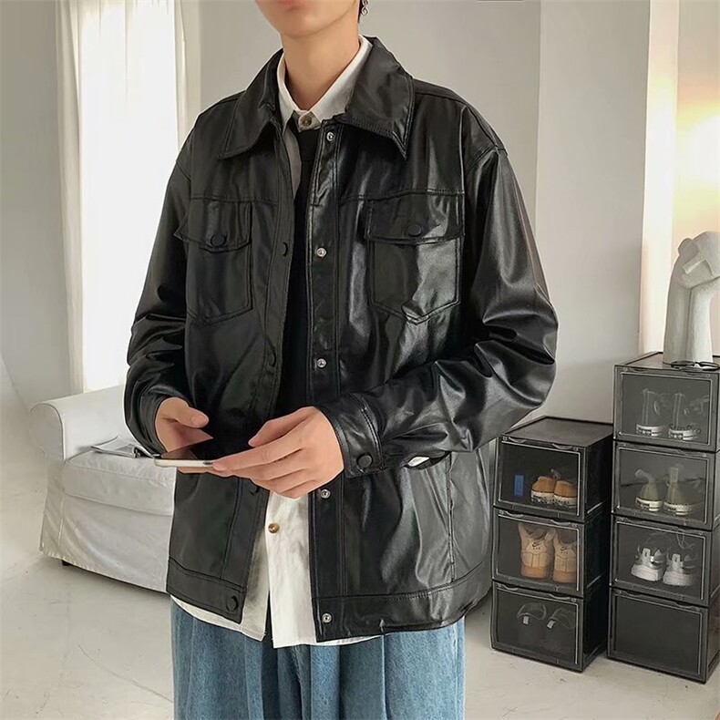 皮衣男春秋装韩版宽松夹克帅气港风BF机车服炸街外套JK1932-p65,男装皮衣,星座1008-1