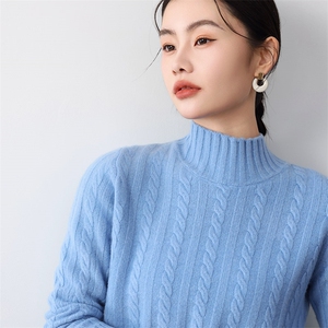 秋冬新款高领麻花毛衣女宽松显瘦百搭时尚羊毛衫图片