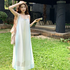 法式度假风吊带连衣裙女2025夏季新款温柔风气质绝美超仙无袖长裙，女装连衣裙，2C323