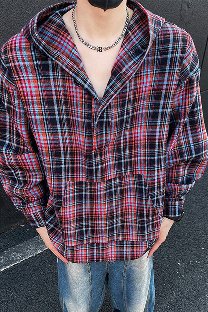美式高街潮流格子衬衫潮牌宽松休闲上衣A086-CS2209-P38,男装衬衫,电商基地A086