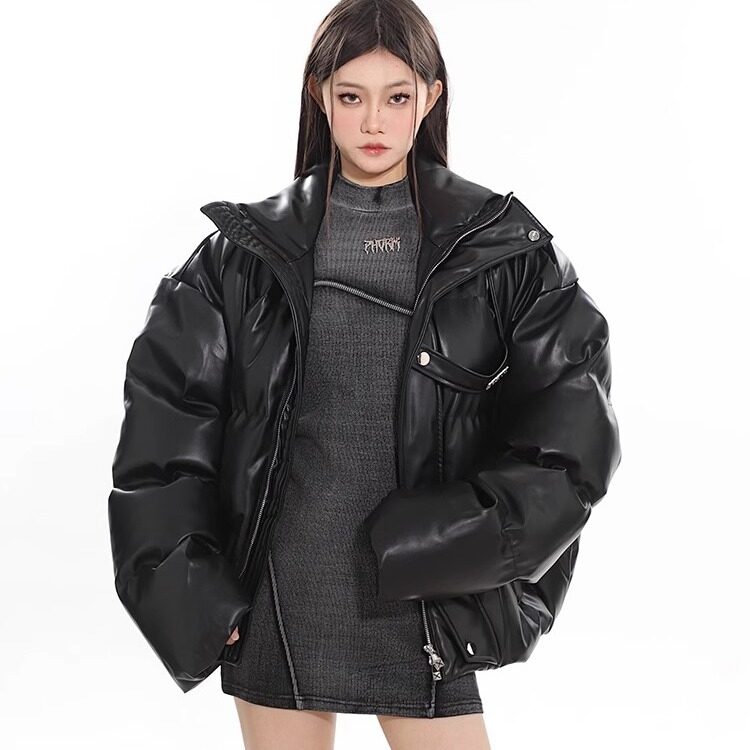 美式短款PU皮立领棉服外套男冬季加厚面包服棉衣,男装棉衣,星座716-2