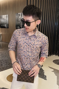 312A-115-P55 新款社会小伙中袖衬衫韩版潮流男士五分袖衬衣B图片