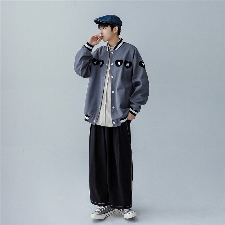 26春季情侣棒球领爱心字母毛巾料刺绣夹克外套JK900/P30,男装夹克,星座202