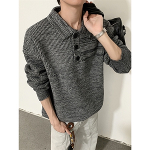 得物品质秋冬款男polo领毛衣扎染针织衫宽松外套M5804 P75图片