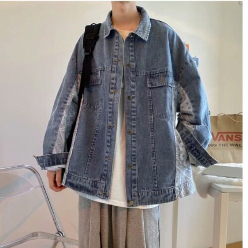 拼接腰果花夹克女春秋新款少年情侣水洗复古牛仔外套韩版潮流衣服,男装工装外套,星座1210-1