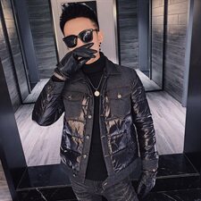 冬季社会小伙拼接牛仔亮面修身棉衣外套大货主推M808-P135控168，男装棉衣，星座308A