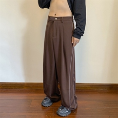秋季新款美式vintage宽松垂感阔腿休闲西裤反光条纹长裤男，男装西裤，星座410-7