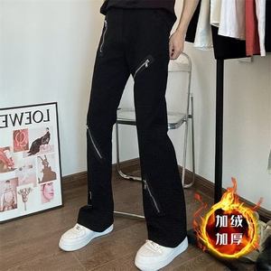 美式高街Vibe风拉链牛仔裤ins潮牌喇叭裤加绒阔腿裤K6087-P48网图