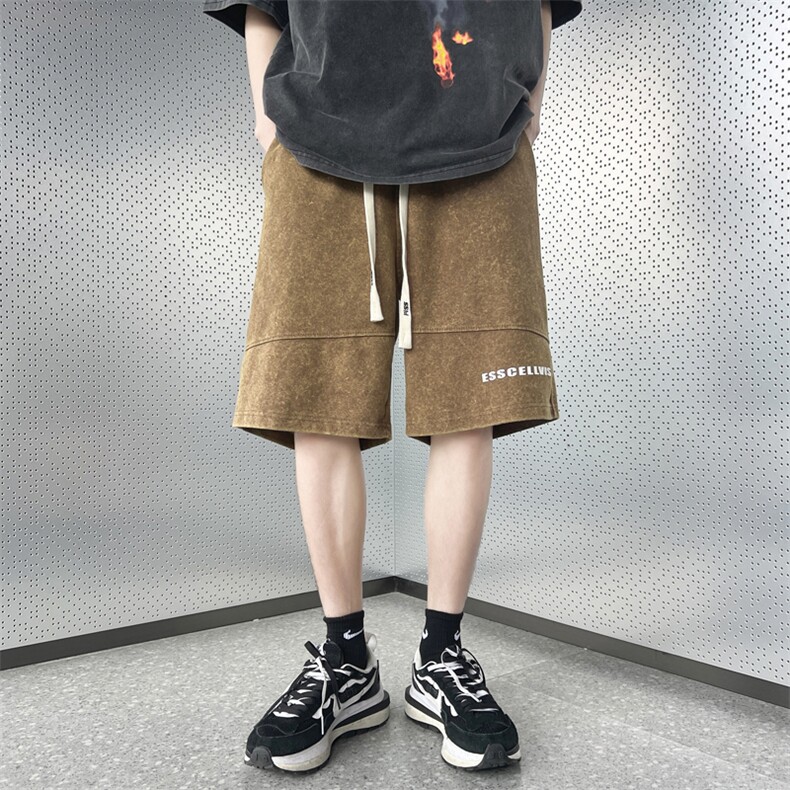 抖音品质水洗五分裤宽松休闲字母短裤313A-1-NK108-P45控58,男装休闲裤,星座808A-1
