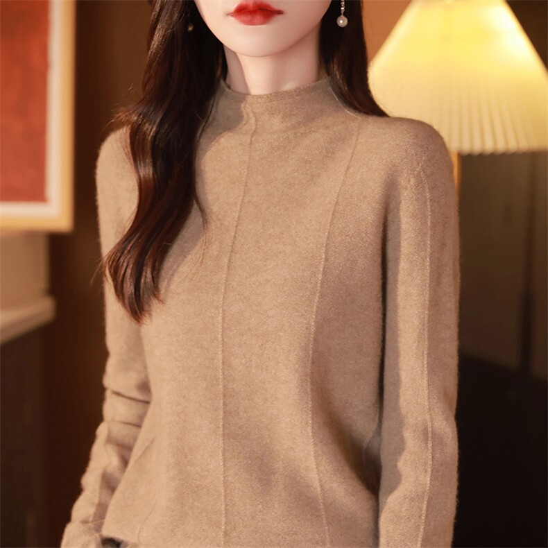 秋冬显瘦时髦百搭简约半高领羊毛衫,女装羊毛衫,邓利维