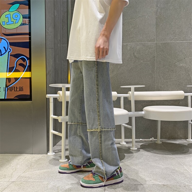 拼接牛仔裤男休闲长裤子夏款设计感小众直筒裤N0717-P40,男装牛仔裤,星座308B-1