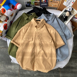 港风夏款男短袖冰丝衬衫翻盖大口袋休闲衬衣CS3018 P30图片